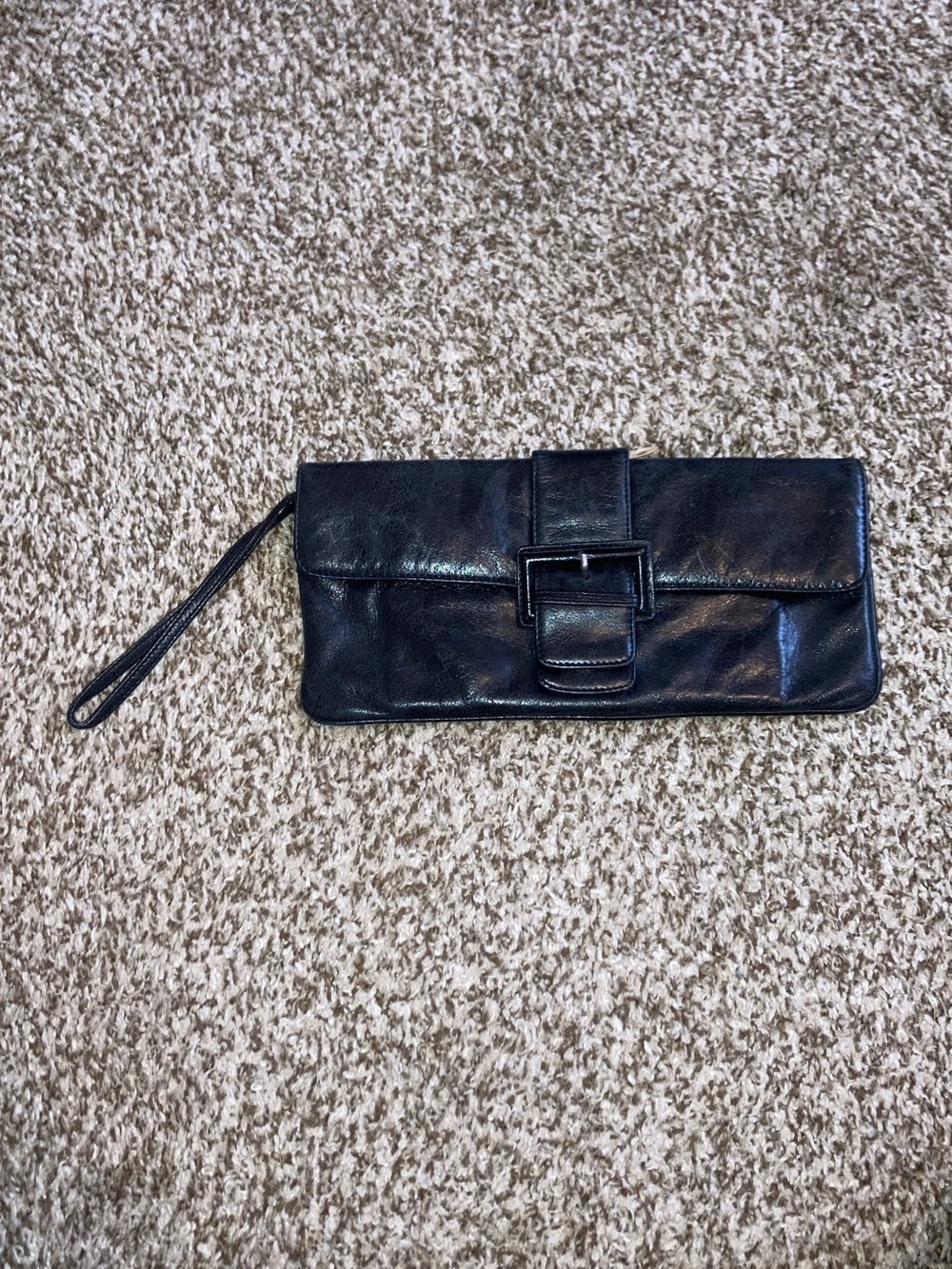 Classic Black Leather Wrist Card & Key Holder with Buckle